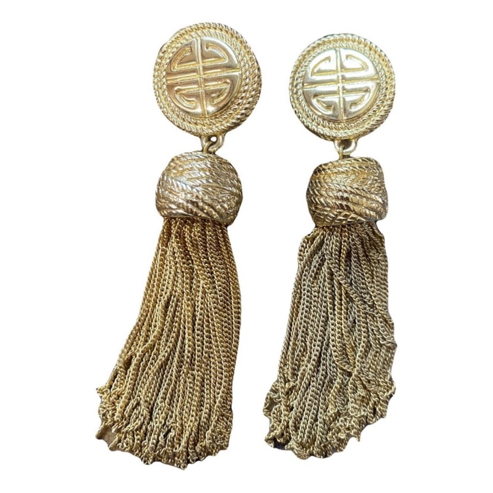 Vintage Givenchy Goldtone Tassel Drop Earrings clip